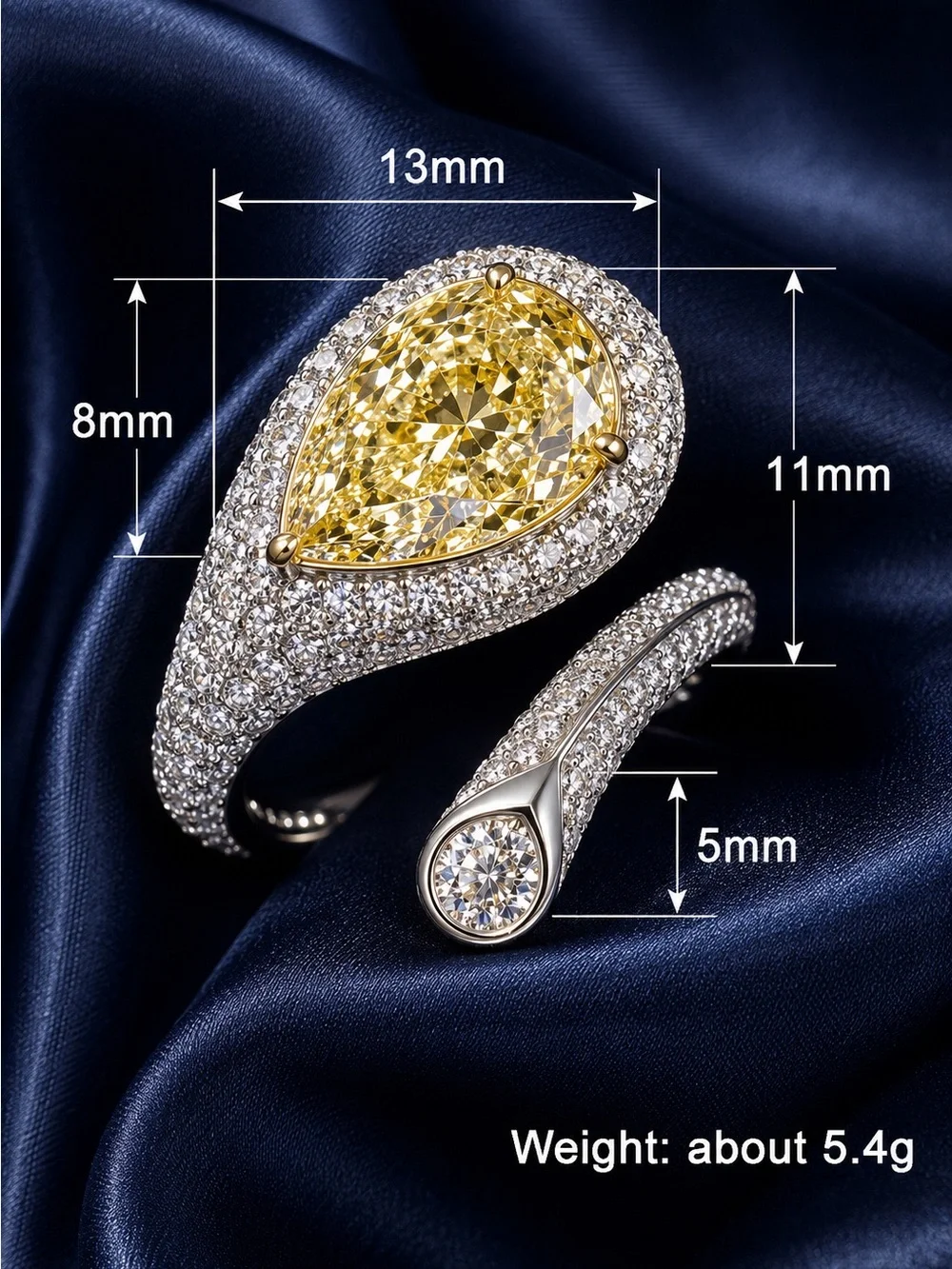 Yellow Pear-Cut Pavé Wrap Ring